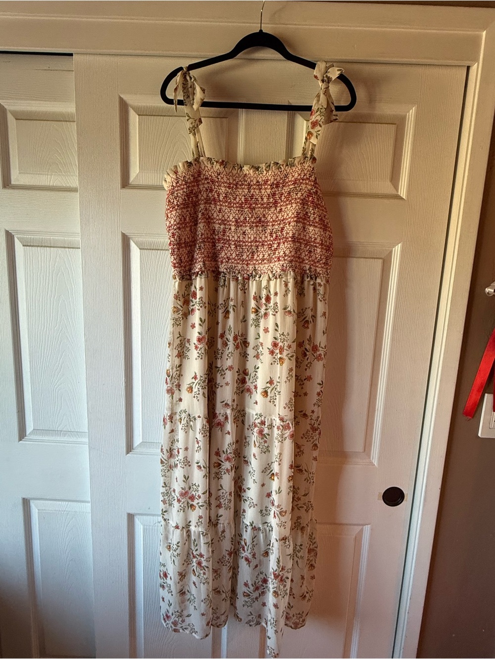 LC Lauren Conrad Cream Maxi Dress with Pink Smocked Bodice